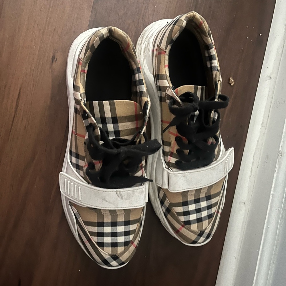 Burberry Plaid Sneakers in Black, White, and Tan - Picture 4 of 4